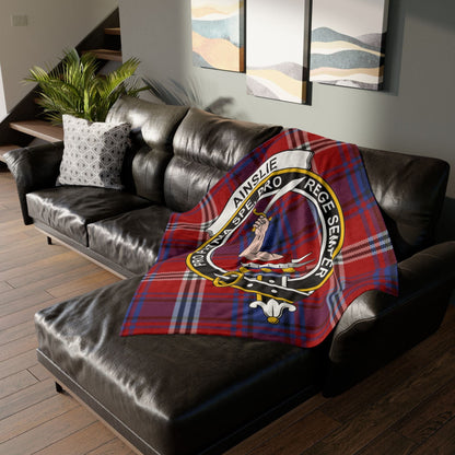 Ainslie Clan Crest Tartan Scottish Throw Blanket