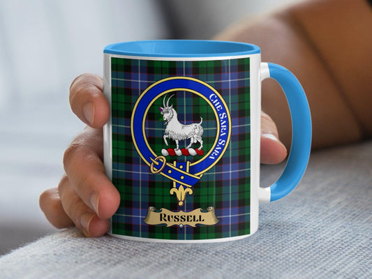 Russell Scottish Clan Crest Tartan Design Novelty Mug - Living Stone Gifts