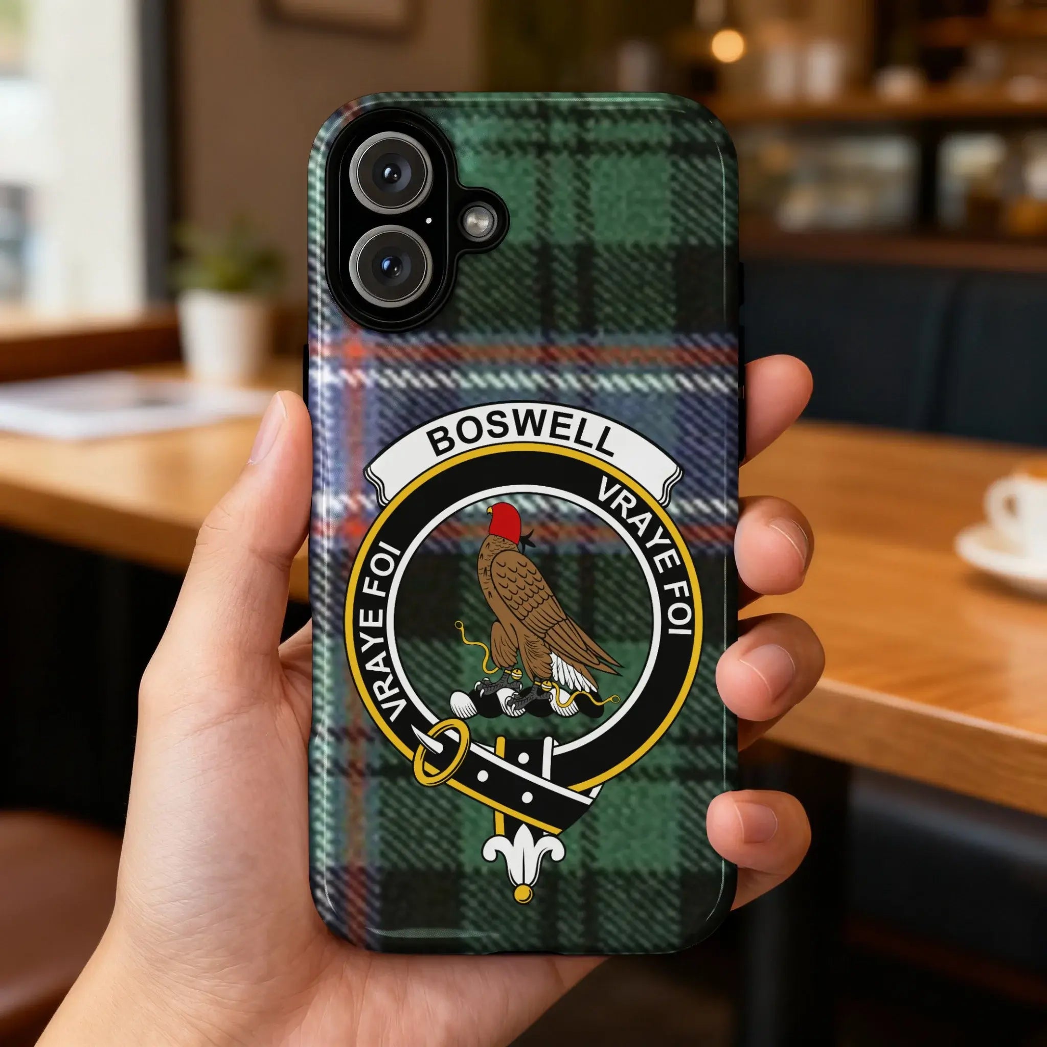 Boswell vraye foi plaid design smartphone case — glossy dual-layer protection