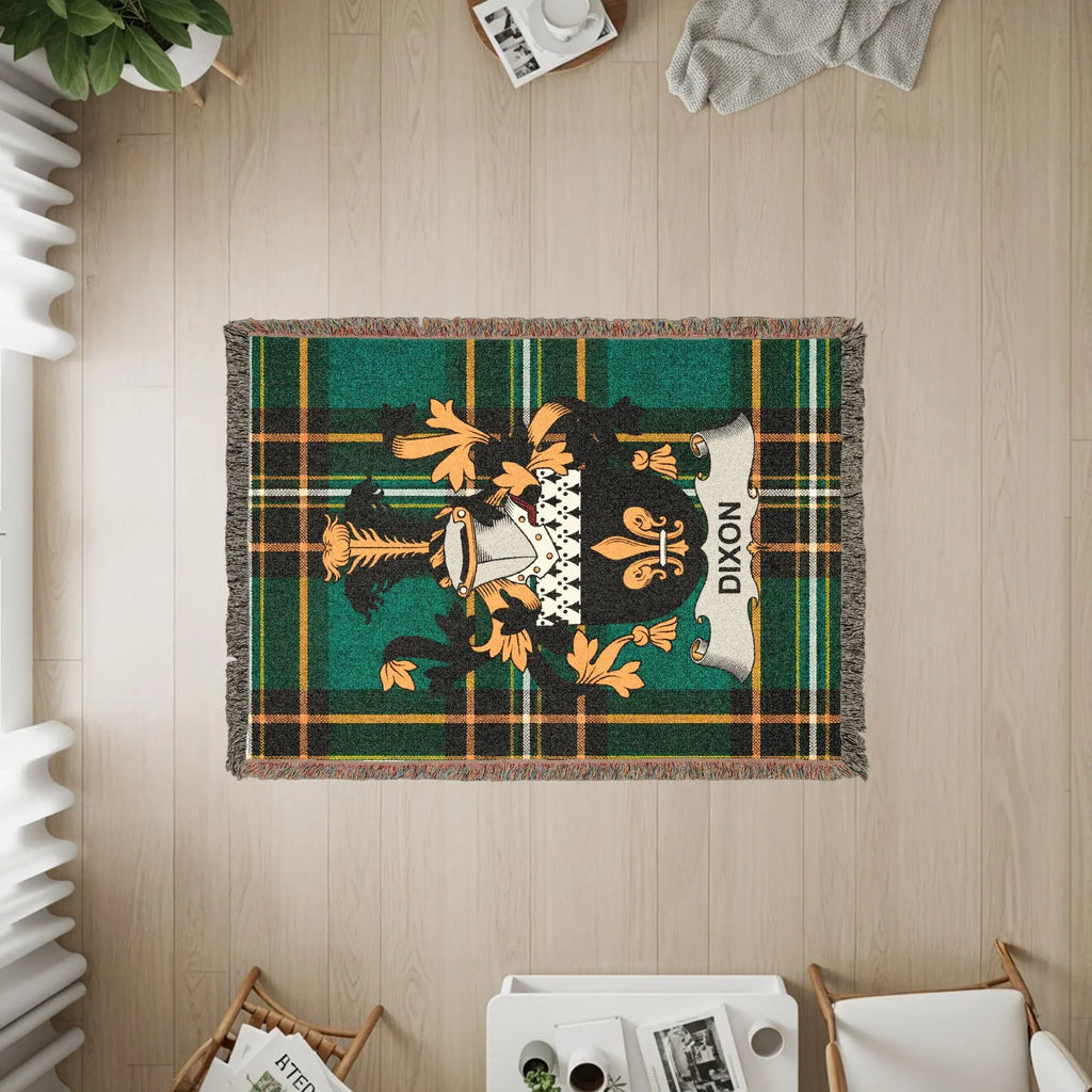Dixon Clan Crest Tartan Plaid Green Woven Blanket product type