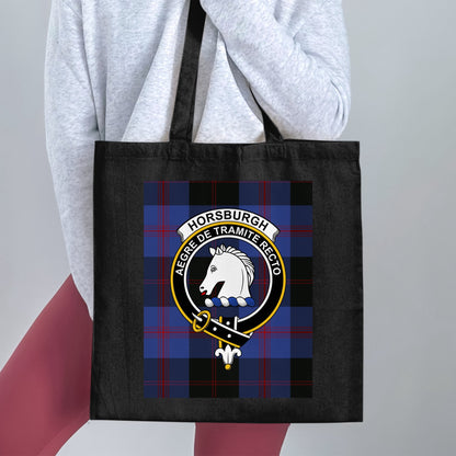 Horsburgh Scottish Clan Crest on Tartan Tote Bag - Living Stone Gifts