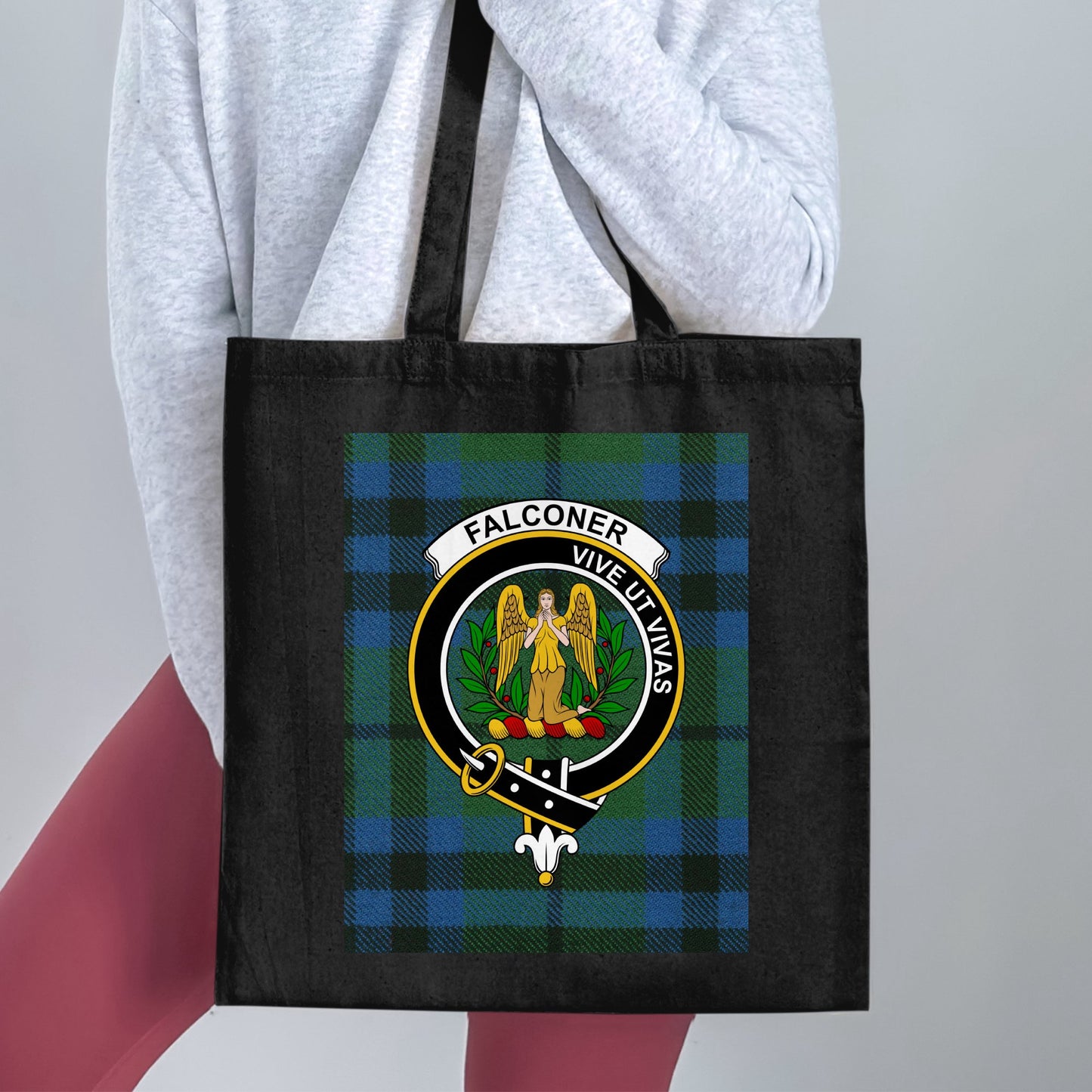 Falconer Clan Crest Scottish Tartan Design Tote Bag - Living Stone Gifts