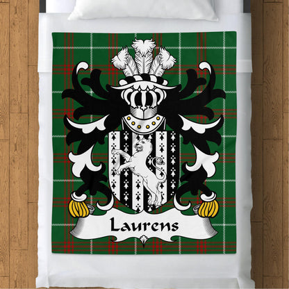 Laurens Welsh Surname Coat of Arms Tartan Background Blanket - Living Stone Gifts