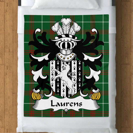 Laurens Welsh Surname Coat of Arms Tartan Background Blanket - Living Stone Gifts