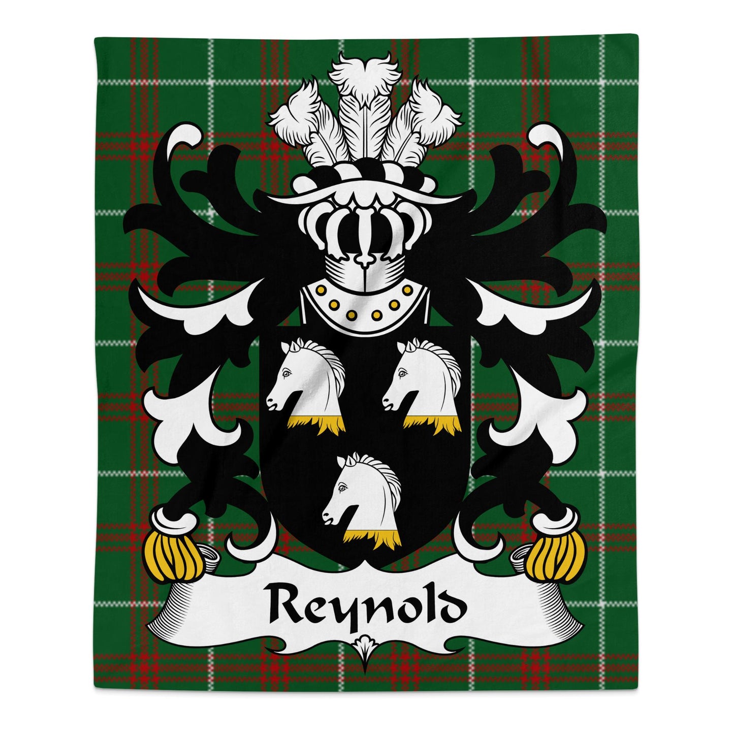 Reynold Welsh Surname Coat of Arms Tartan Background Blanket - Living Stone Gifts