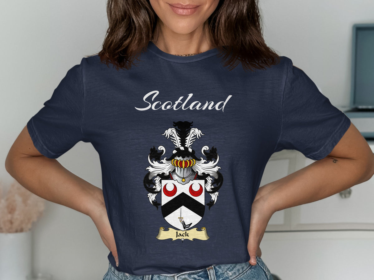 Jack Scottish family shield design on Navy T-shirt