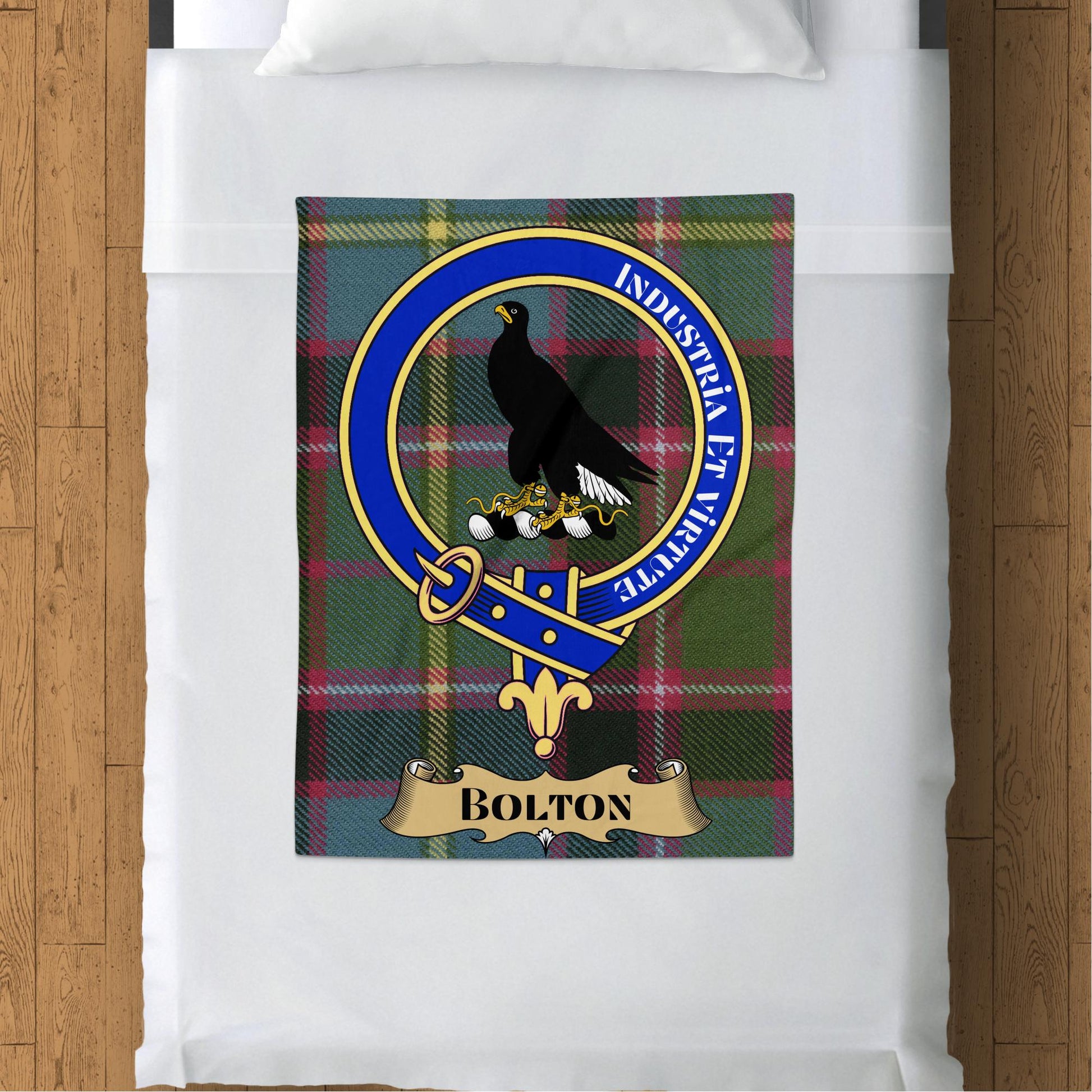 Scottish Clan Bolton Crest Tartan Throw Blanket - Living Stone Gifts