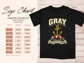Comfort Colors 1717 size chart in inches with a black Gray clan crest T-shirt preview