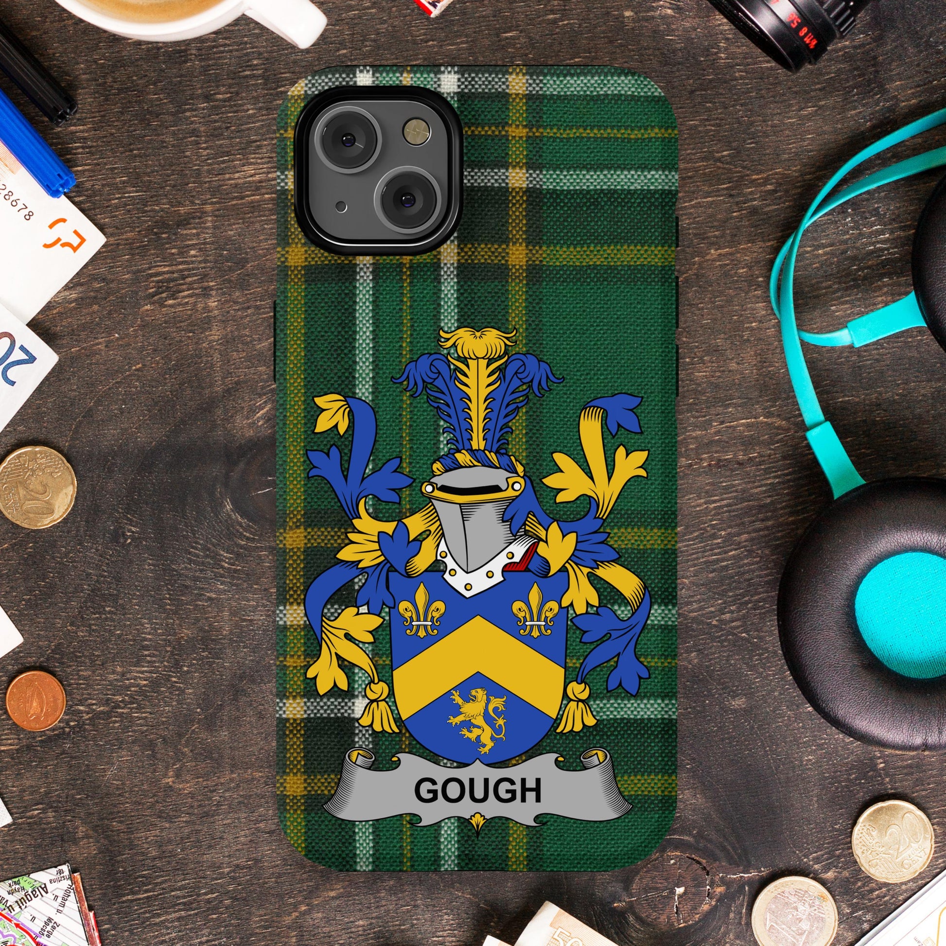 Bold Green Tartan Design with Family Crest Phone Case product