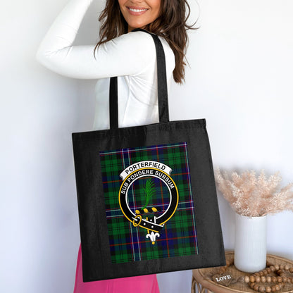 Scottish Clan Crest on Tartan Background Tote Bag - Living Stone Gifts