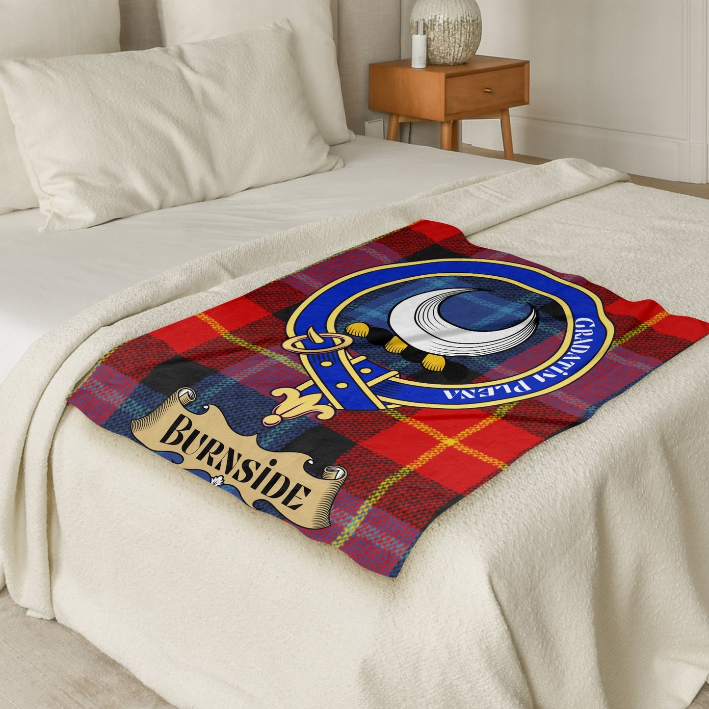 Scottish Clan Burnside Crest Tartan Throw Blanket - Living Stone Gifts