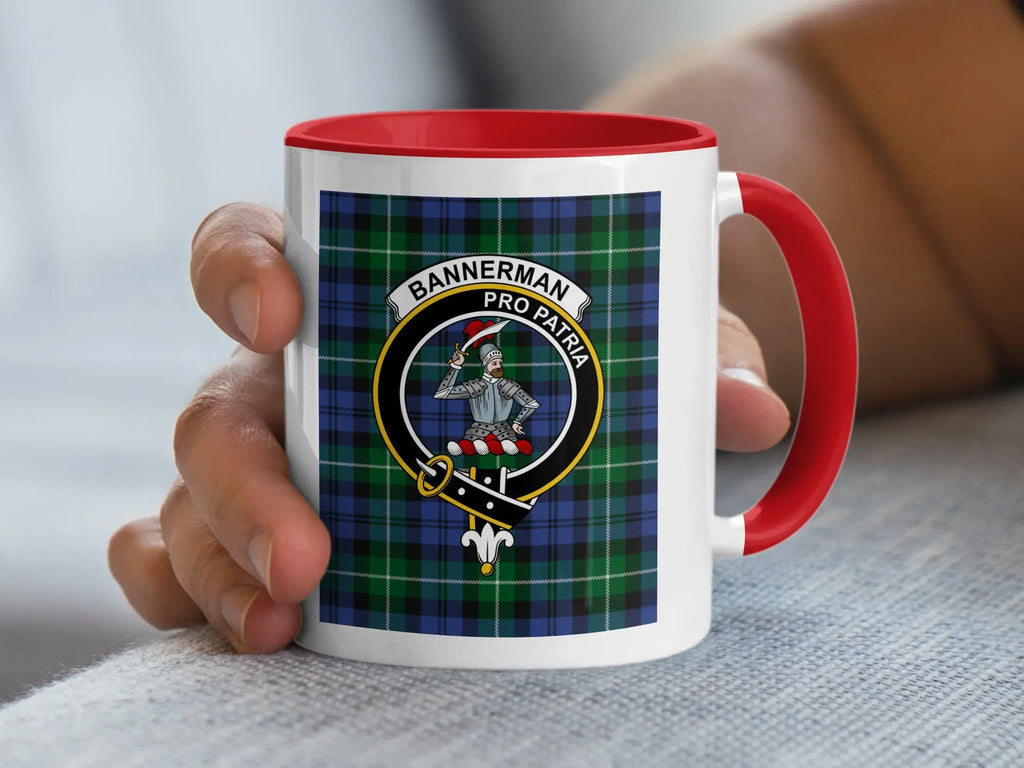 Bannerman pro patria clan tartan mug — 15oz ceramic, black handle