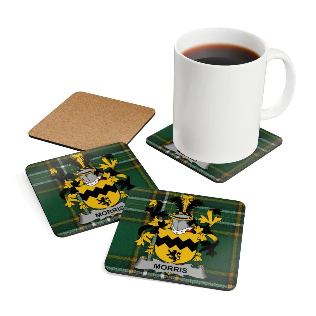 Custom Morris Family Crest Green Coasters product type