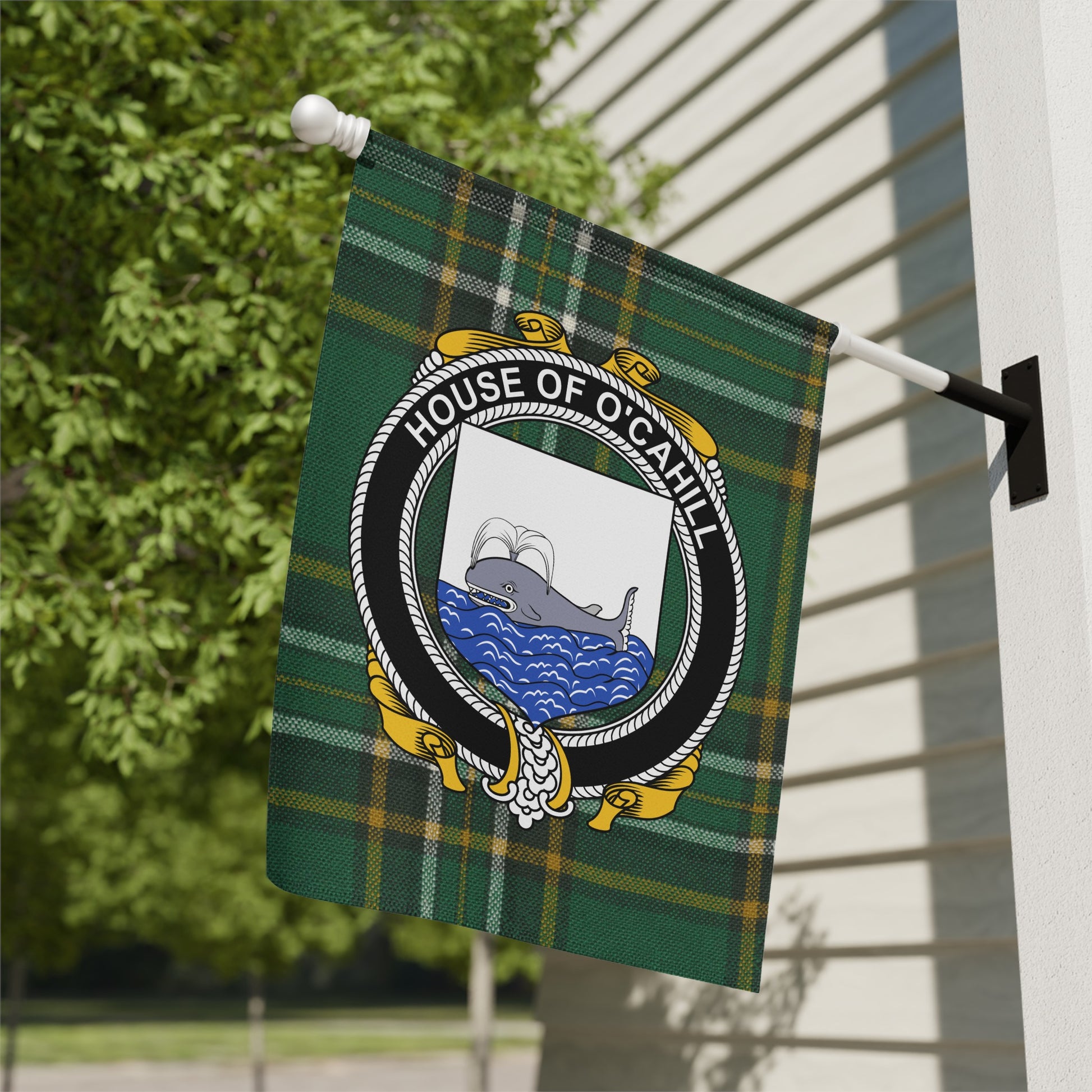 House of O'Cahill Green Plaid Personalized Flag
