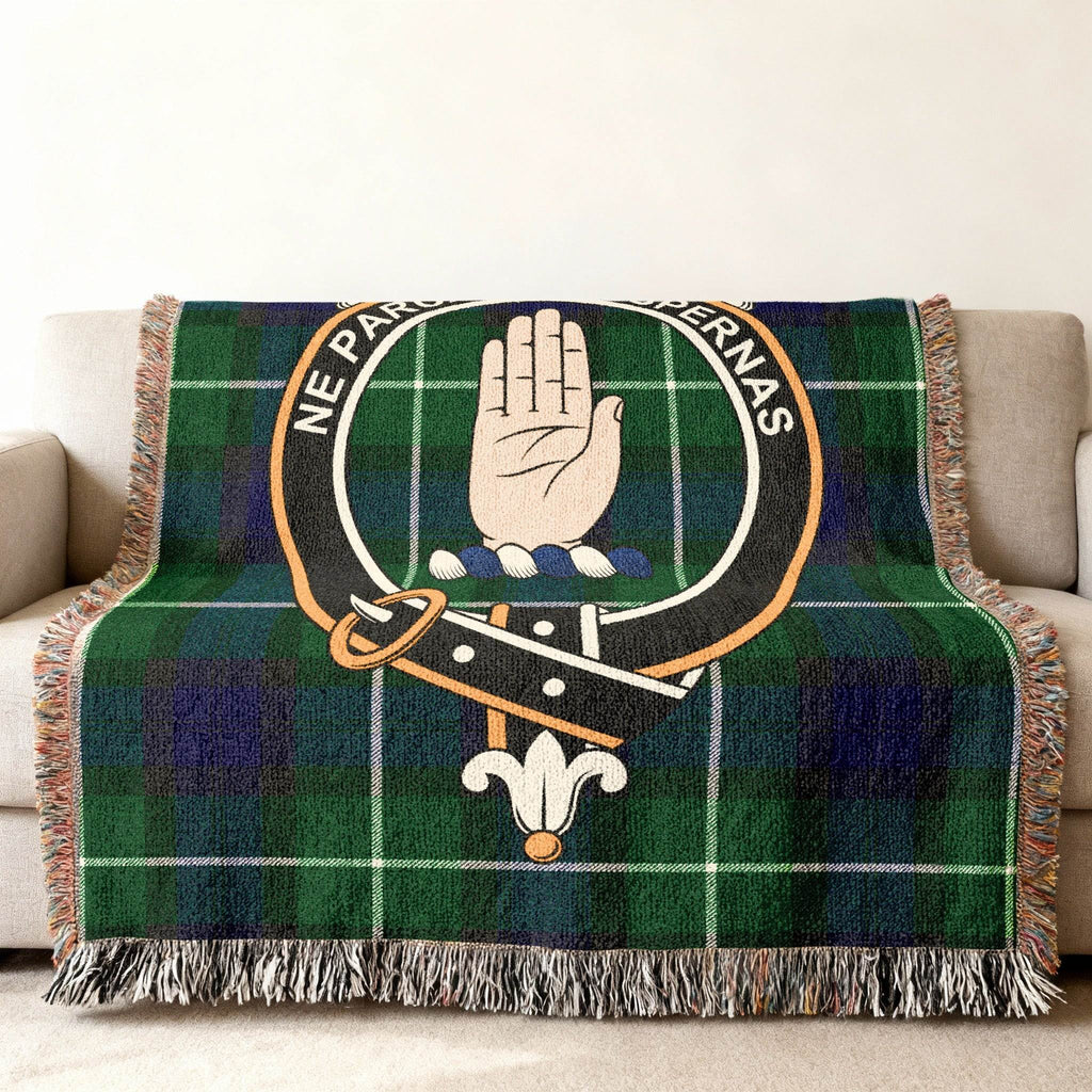 Lamont clan crest tartan throw blanket with tassels — 100% cotton woven