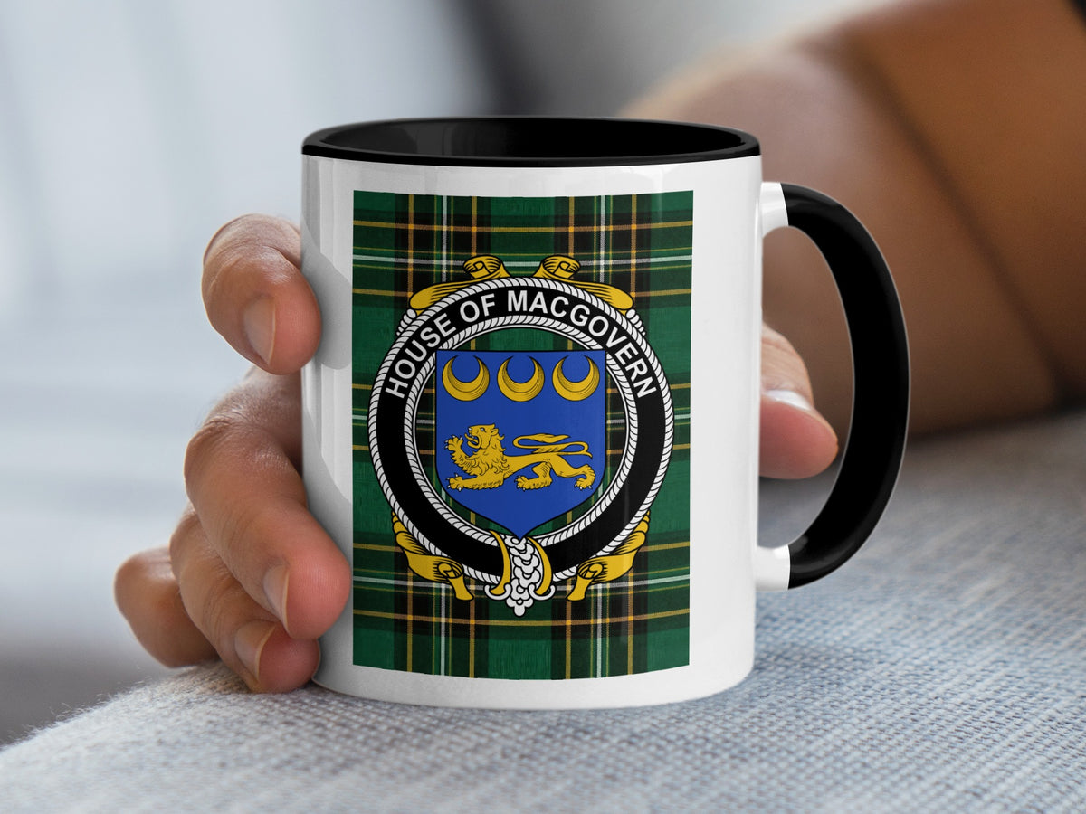 MacGovern Irish National Tartan mug with family crest emblem
