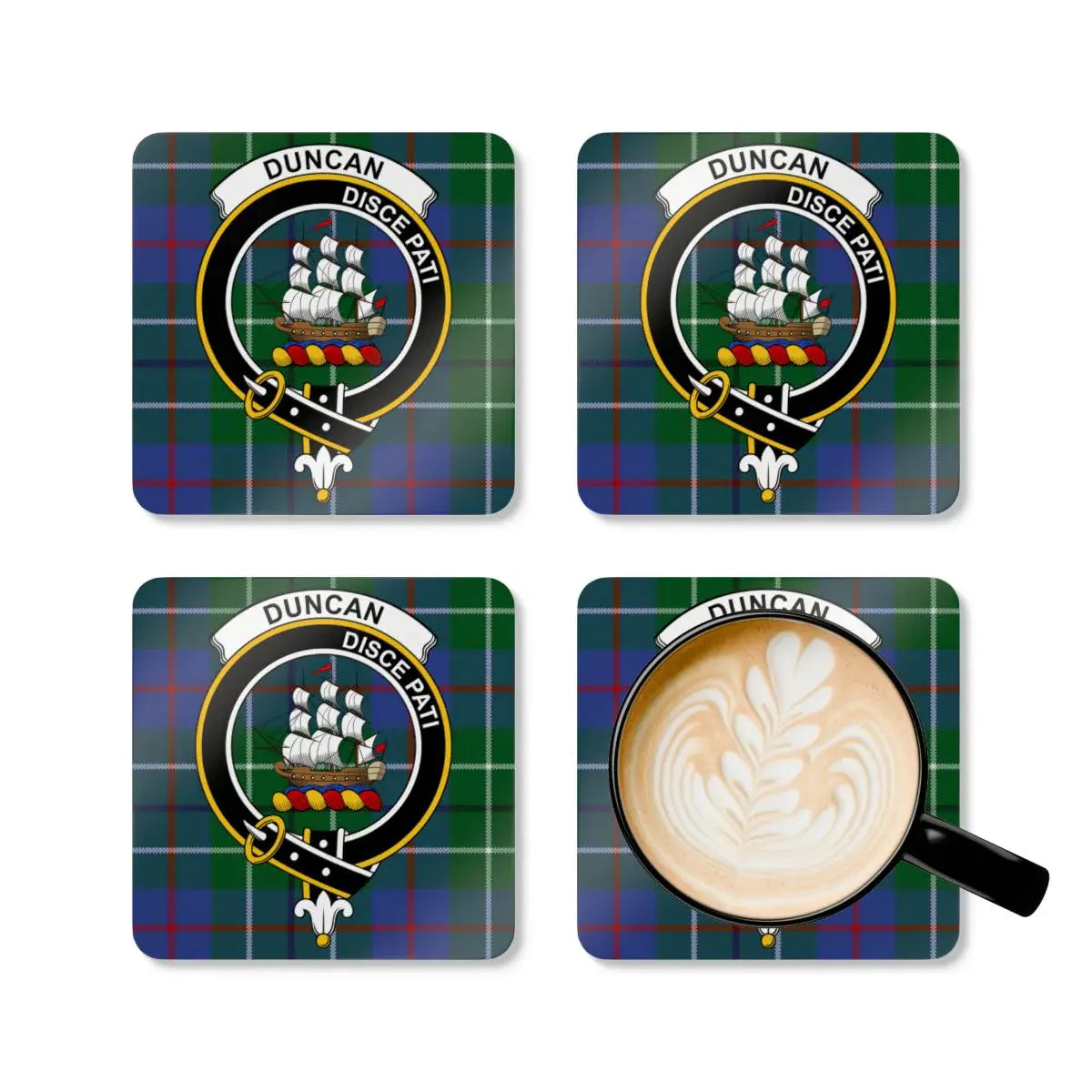 Duncan Clan Crest Plaid Coasters Set Custom Drink product