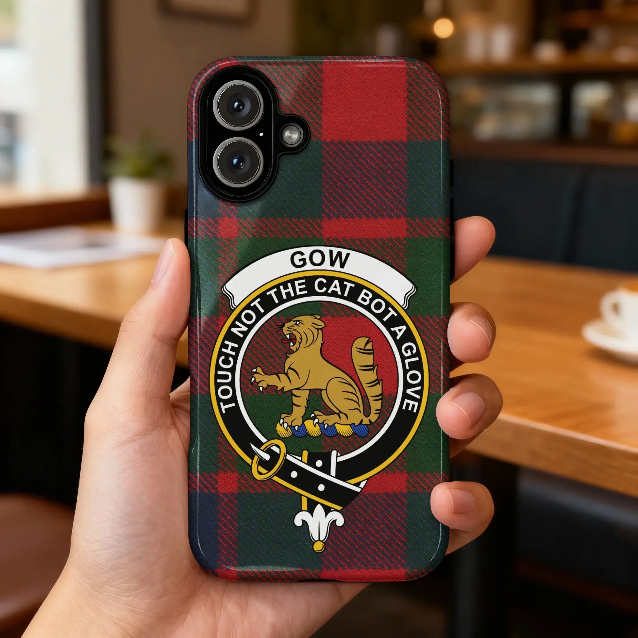 Clan Gow Tartan Scottish Crest Touch Not the Cat Phone Case