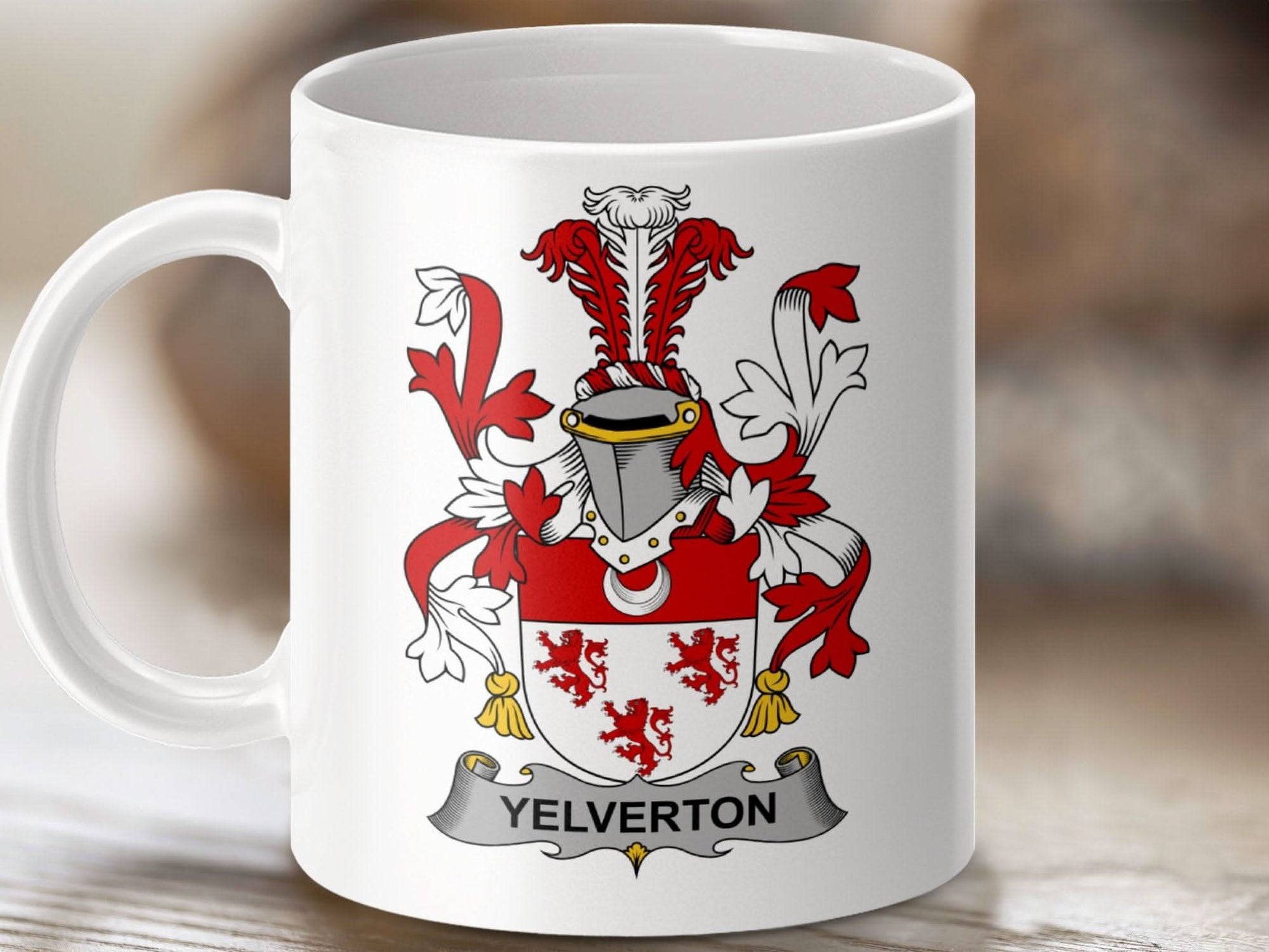 Yelverton Family Crest Design on Ceramic Mug - Celtic Ancestry Gifts