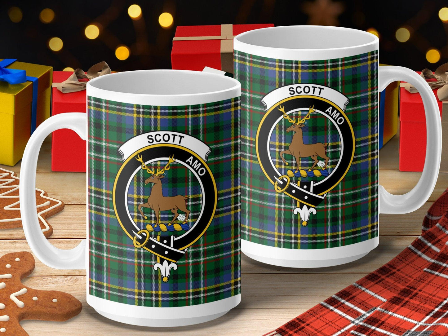 Scott Clan Crest Tartan Mug with Deer and Shield Design Mug - Living Stone Gifts