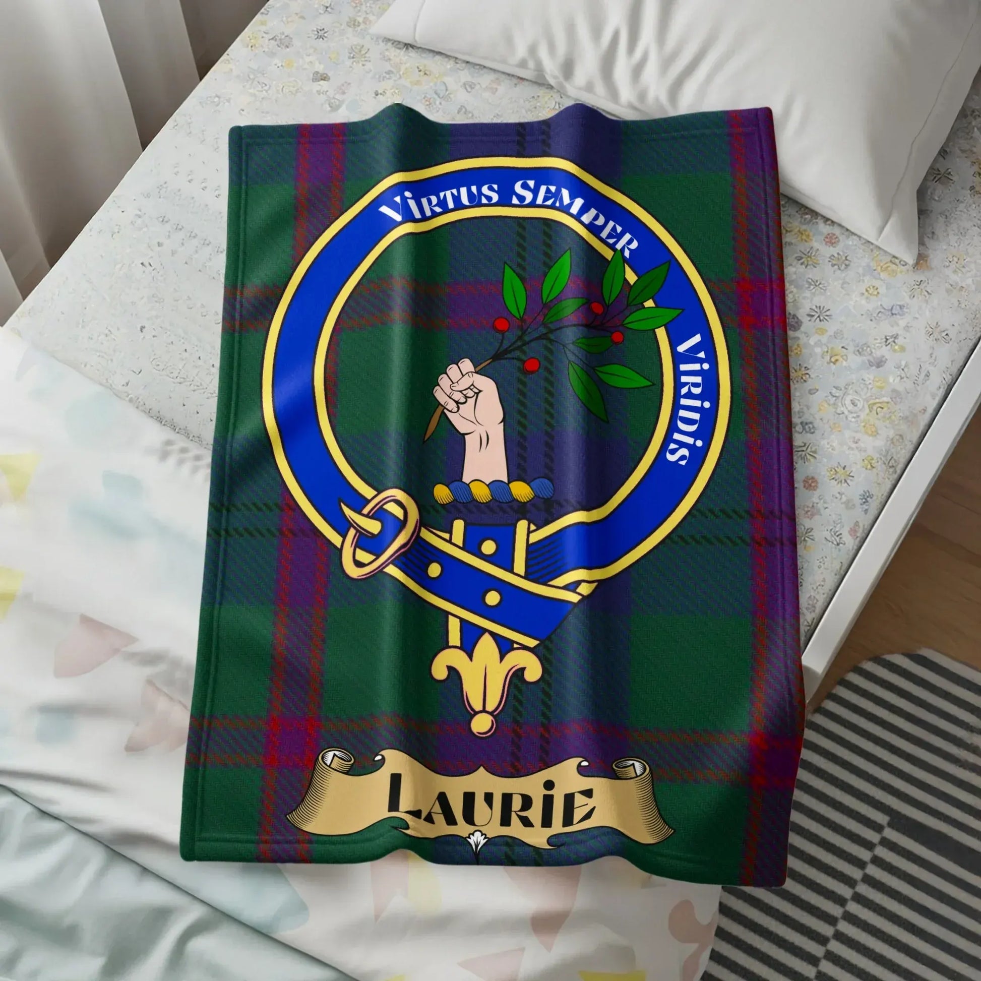Virtus Semper Viridis Laurie Custom Family Crest Blanket product
