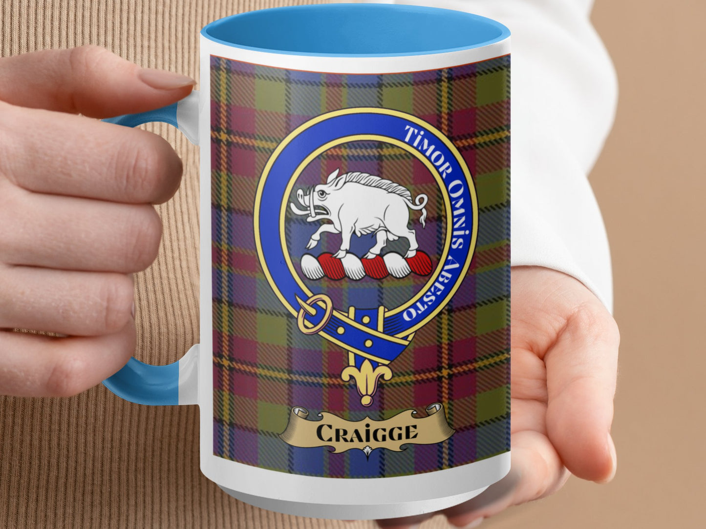 Clan Craigg Crest with Tartan Background Mug - Living Stone Gifts