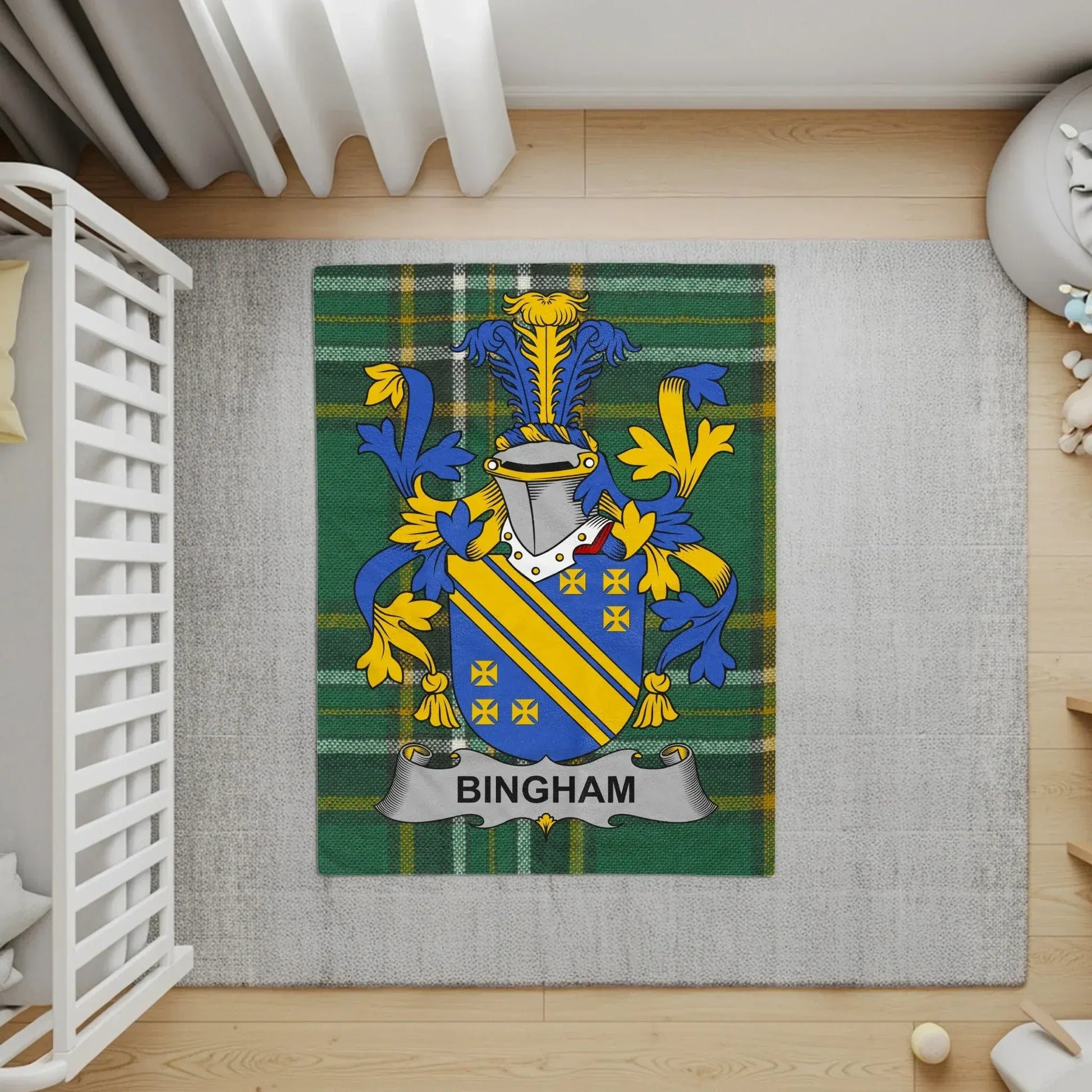 Bingham Family Crest Plaid Background Personalized Product