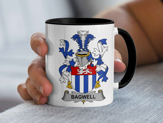 11oz / Black Bagwell Family Crest Heraldic Design Coffee Mug