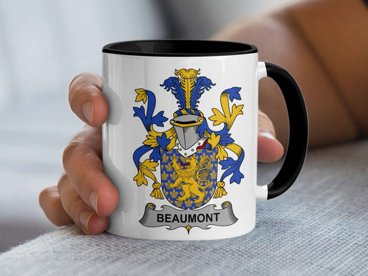 11oz / Black Beaumont Family Crest Heraldic Design Coffee Mug