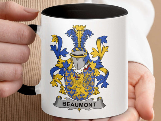 11oz / Black Beaumont Family Crest, Heraldic Mug, Coat of Arms, Medieval Decor, Historical Design, Ancestral Mug