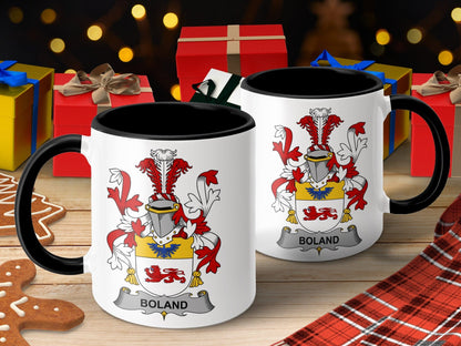 11oz / Black Boland Family Crest Irish Surname Coat of Arms Mug