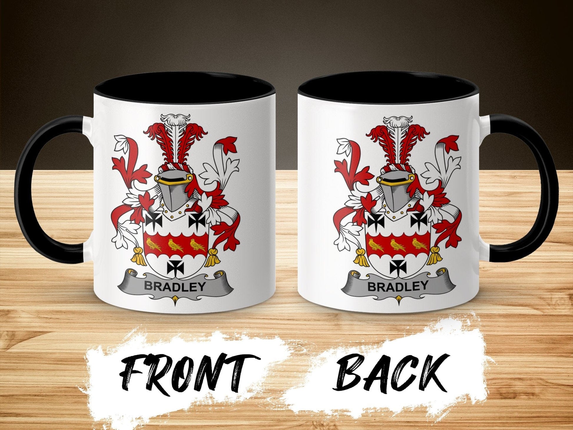 11oz / Black Bradley Surname Irish Coat of Arms Mug