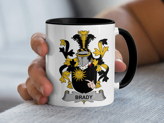 11oz / Black Brady Irish Family Coat of Arms Ceramic Coffee Mug