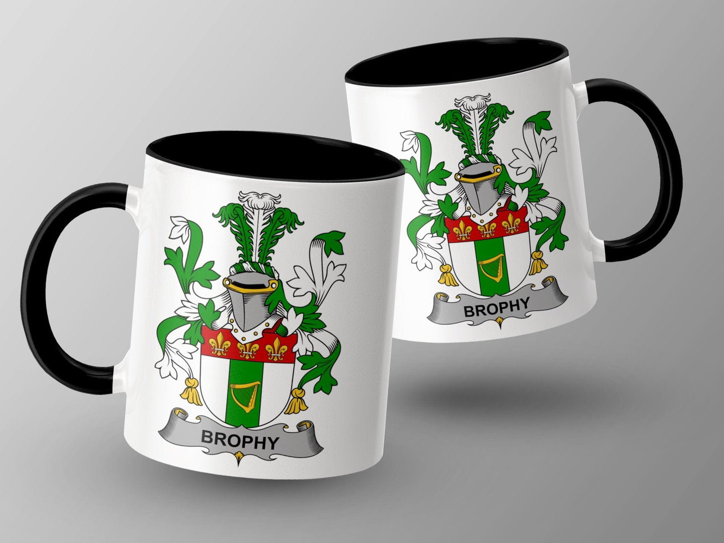 11oz / Black Brophy Irish Surname Family Crest Coat of Arms Mug