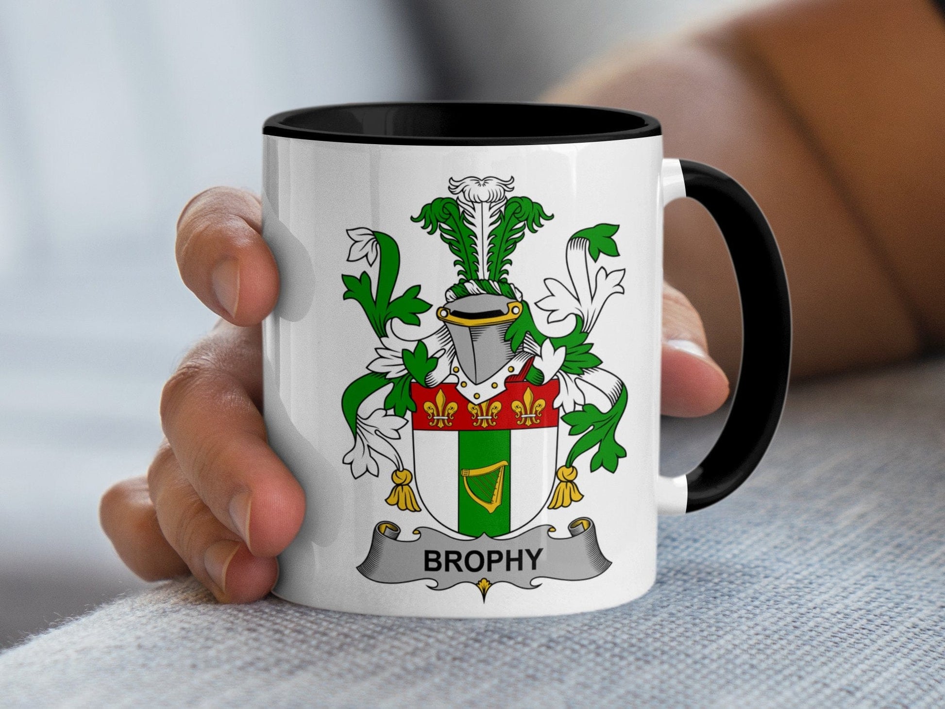 11oz / Black Brophy Irish Surname Family Crest Coat of Arms Mug