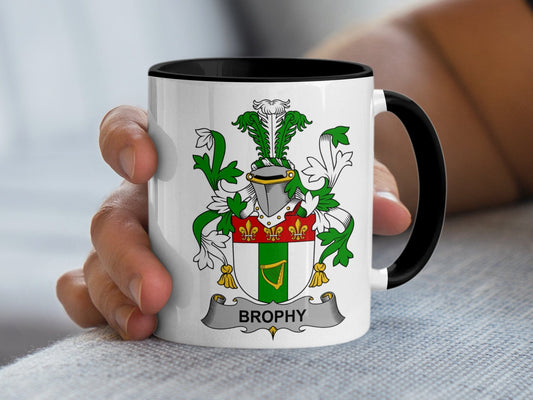 11oz / Black Brophy Irish Surname Family Crest Coat of Arms Mug