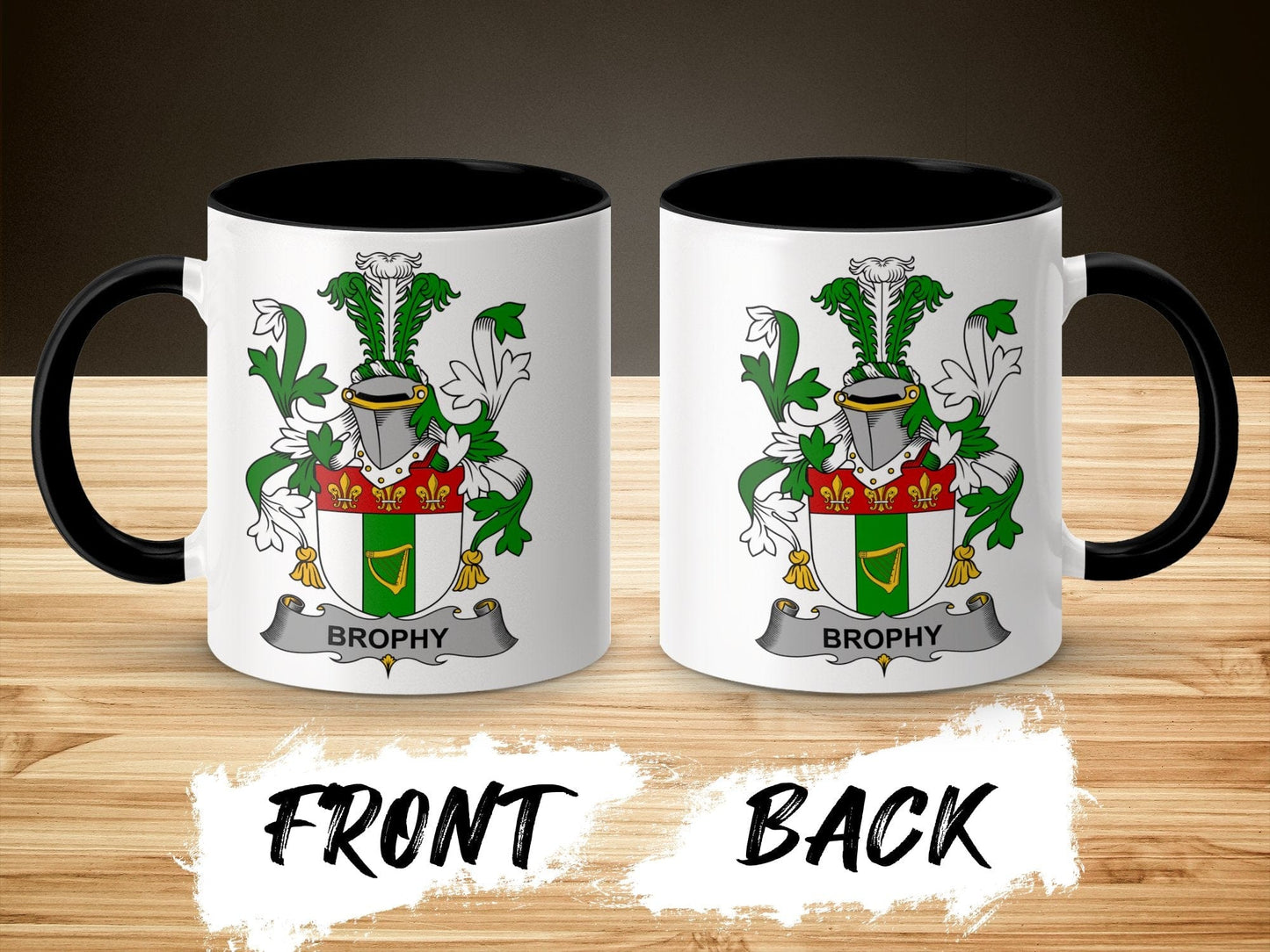 11oz / Black Brophy Irish Surname Family Crest Coat of Arms Mug