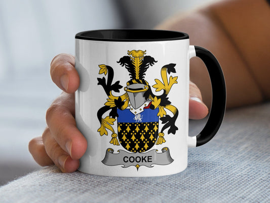 11oz / Black Cooke Family Crest Heraldic Emblem Design Mug