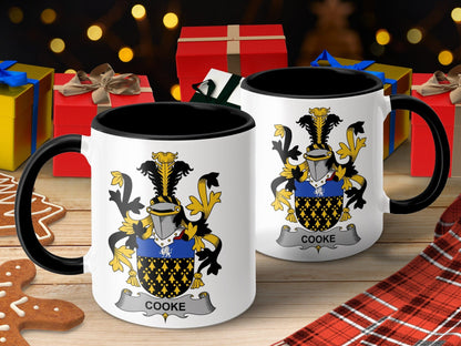 11oz / Black Cooke Family Crest Heraldic Emblem Design Mug