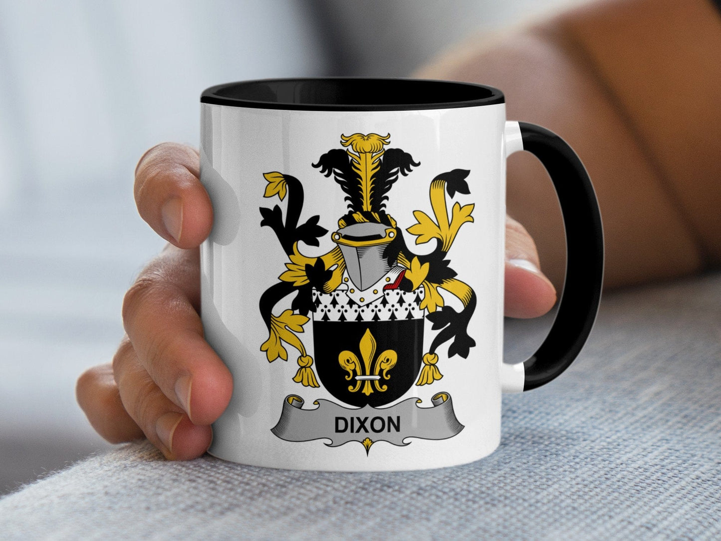 11oz / Black Dixon Surname Family Crest Tradition Heraldry Mug