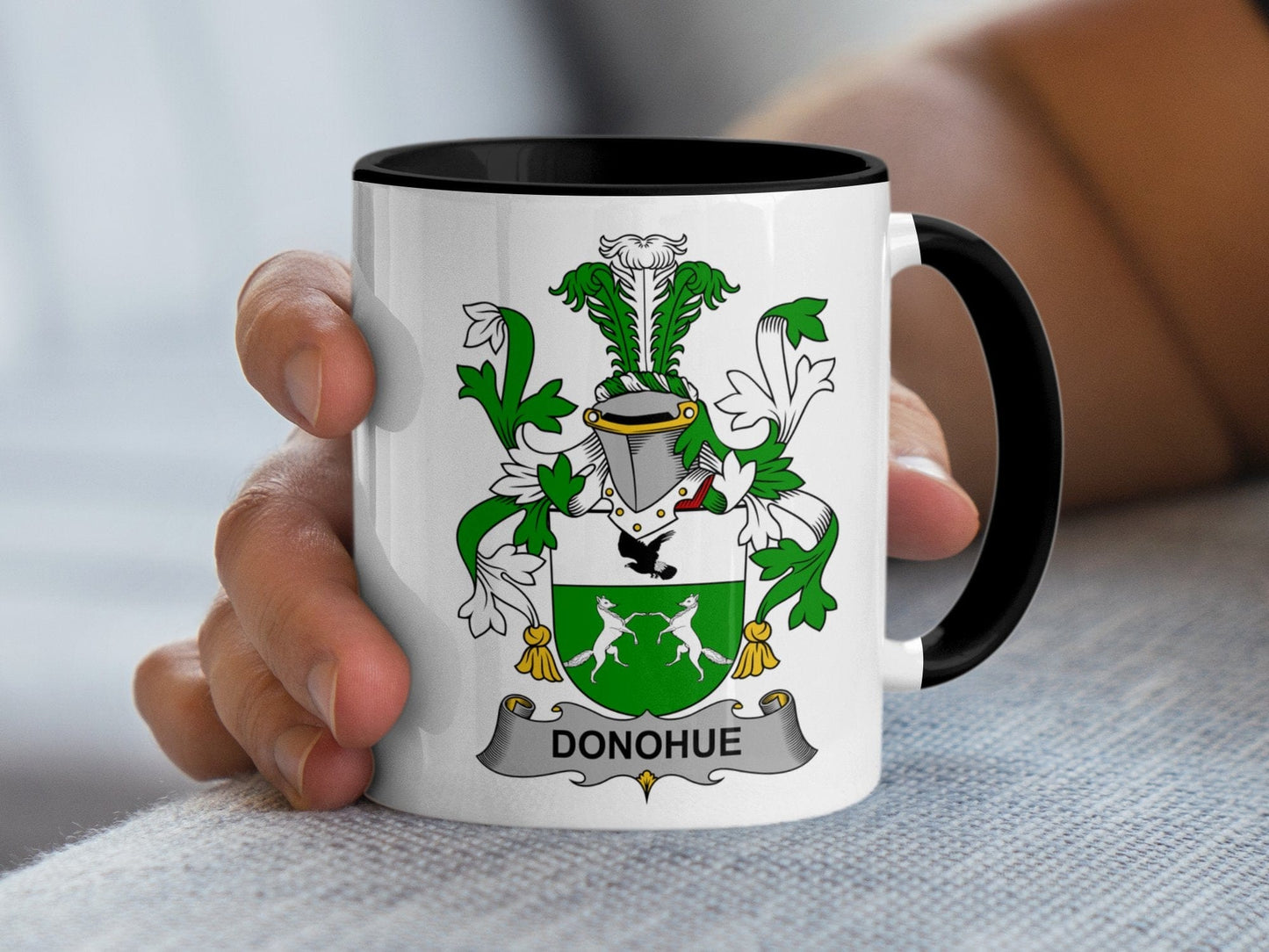 11oz / Black Donohue Family Coat of Arms Heraldic Crest Mug