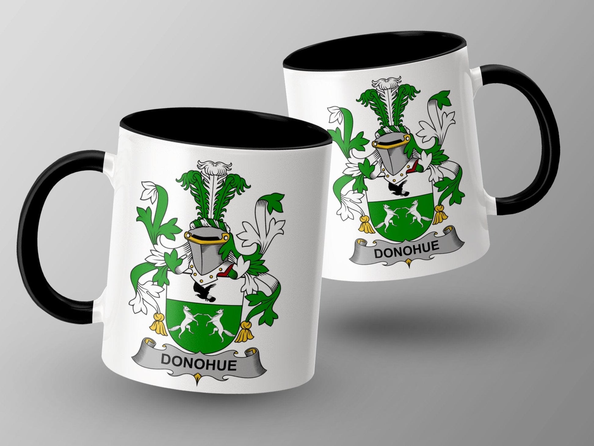 11oz / Black Donohue Family Coat of Arms Heraldic Crest Mug