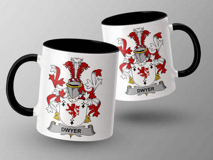 11oz / Black Dwyer Coat of Arms Shield Family Crest Design Mug