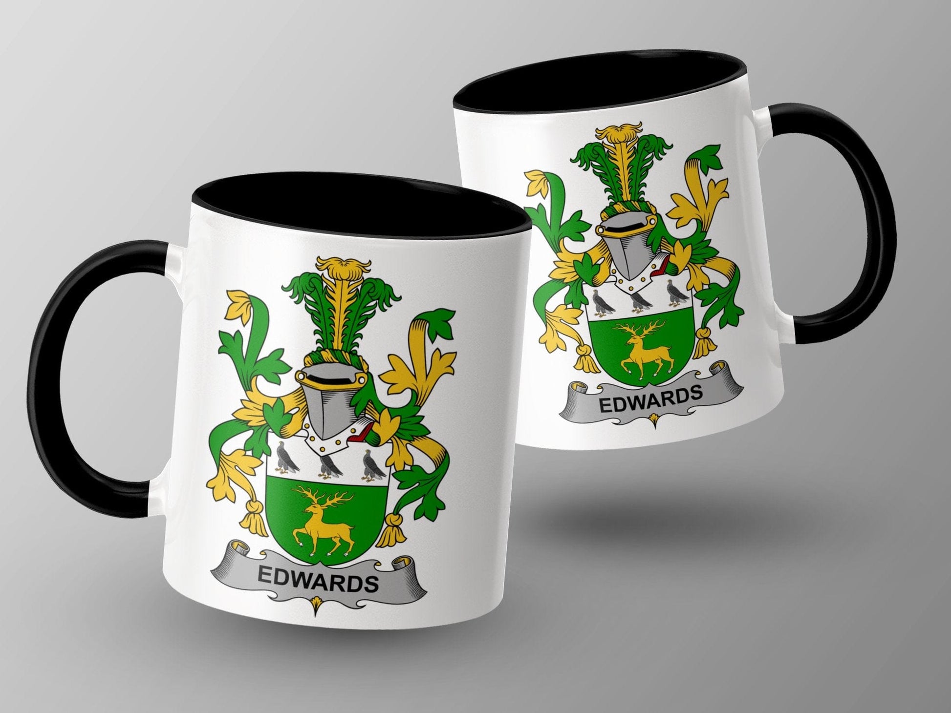 11oz / Black Edwards Family Crest Heraldic Design Coat of Arms Mug