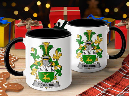 11oz / Black Edwards Family Crest Heraldic Design Coat of Arms Mug