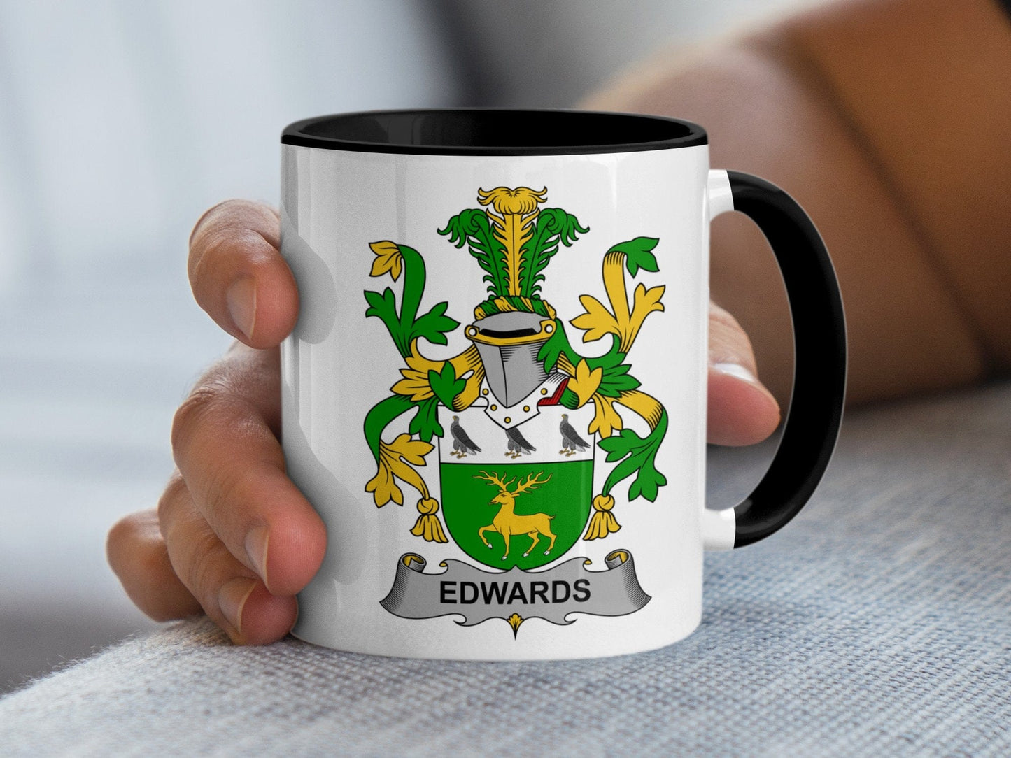 11oz / Black Edwards Family Crest Heraldic Design Coat of Arms Mug