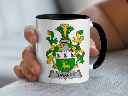 11oz / Black Edwards Family Crest Heraldic Design Coat of Arms Mug