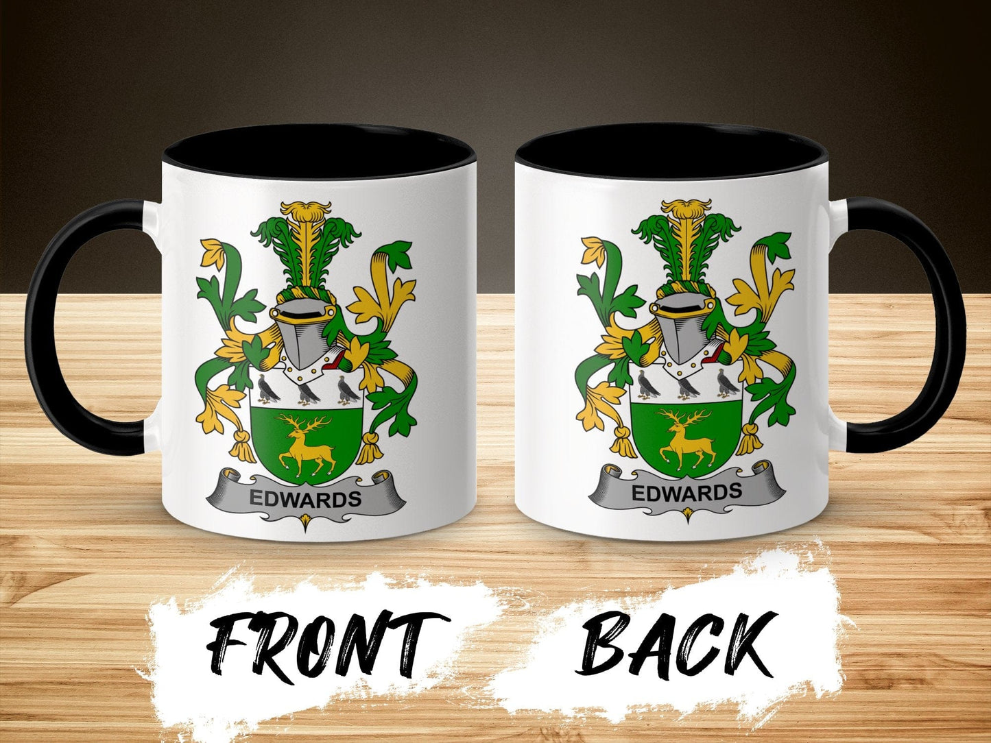 11oz / Black Edwards Family Crest Heraldic Design Coat of Arms Mug