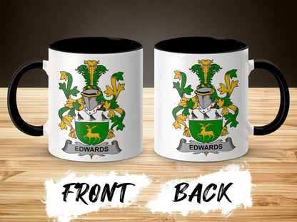 11oz / Black Edwards Family Crest Heraldic Design Coat of Arms Mug