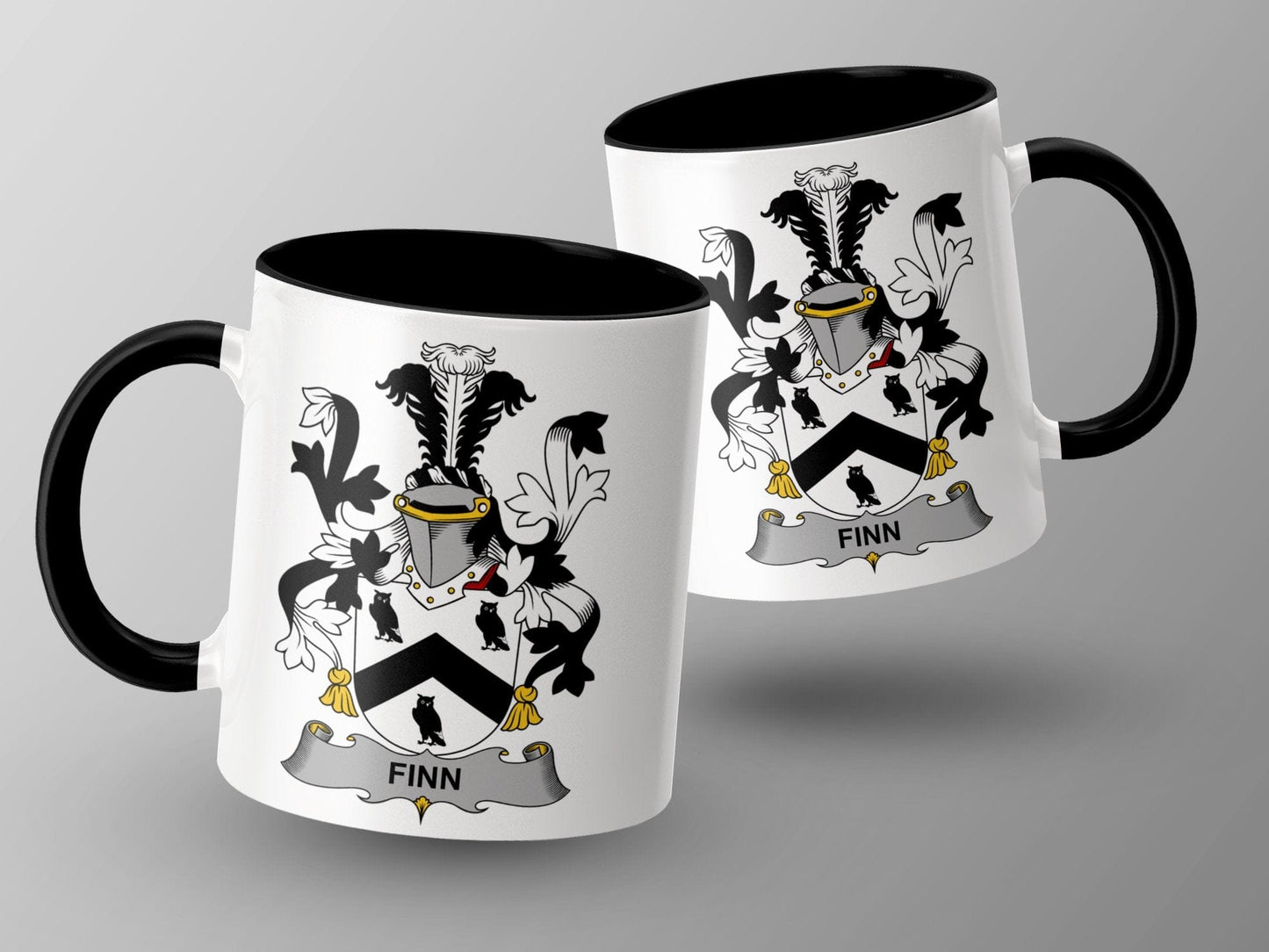 11oz / Black Finn Family Crest Coat of Arms Heritage Mug